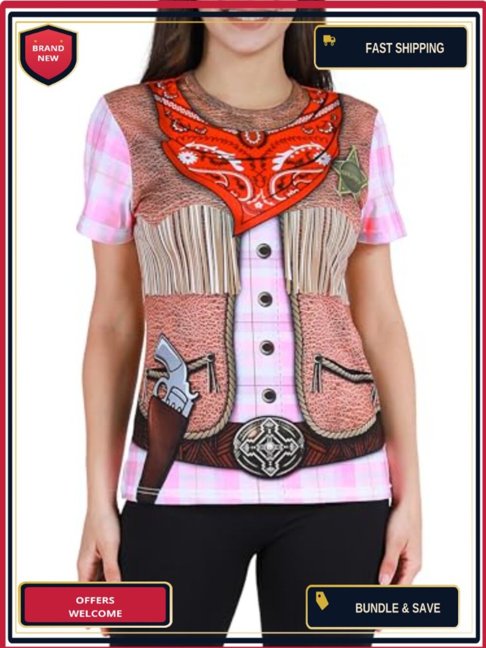 Women's Cowgirl Graphic T-Shirt Short Sleeve Halloween Costume Tee